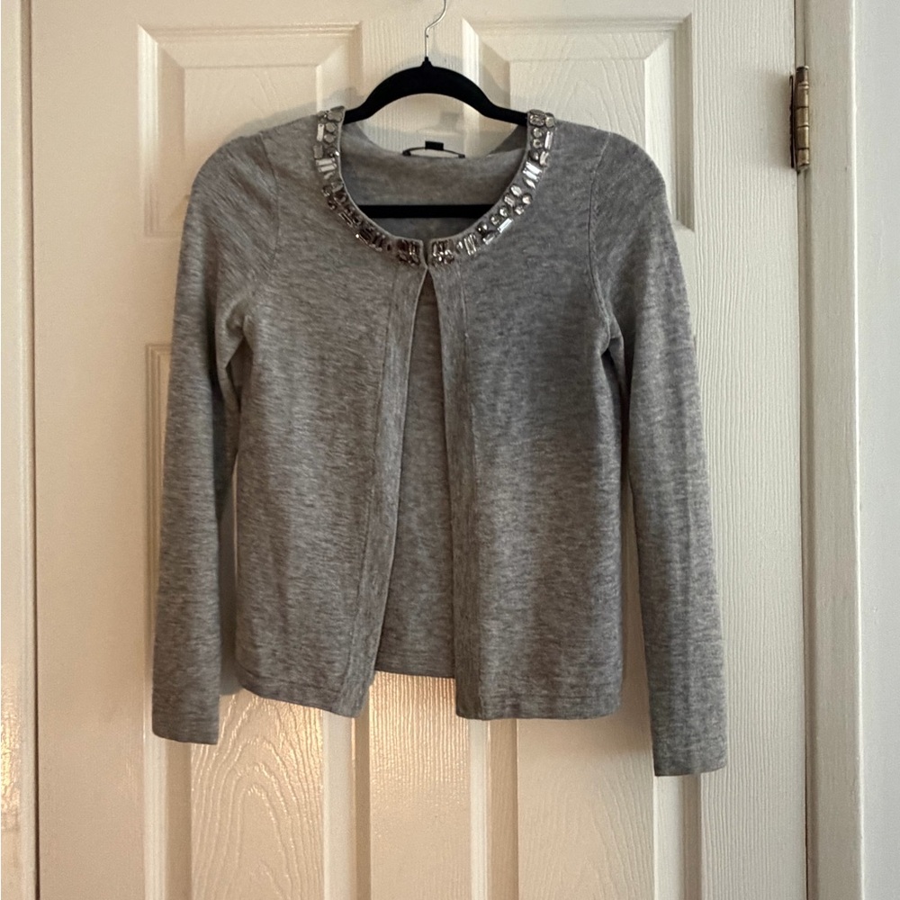 Banana Republic Gray Jewel Embellished Neckline Cardigan XS